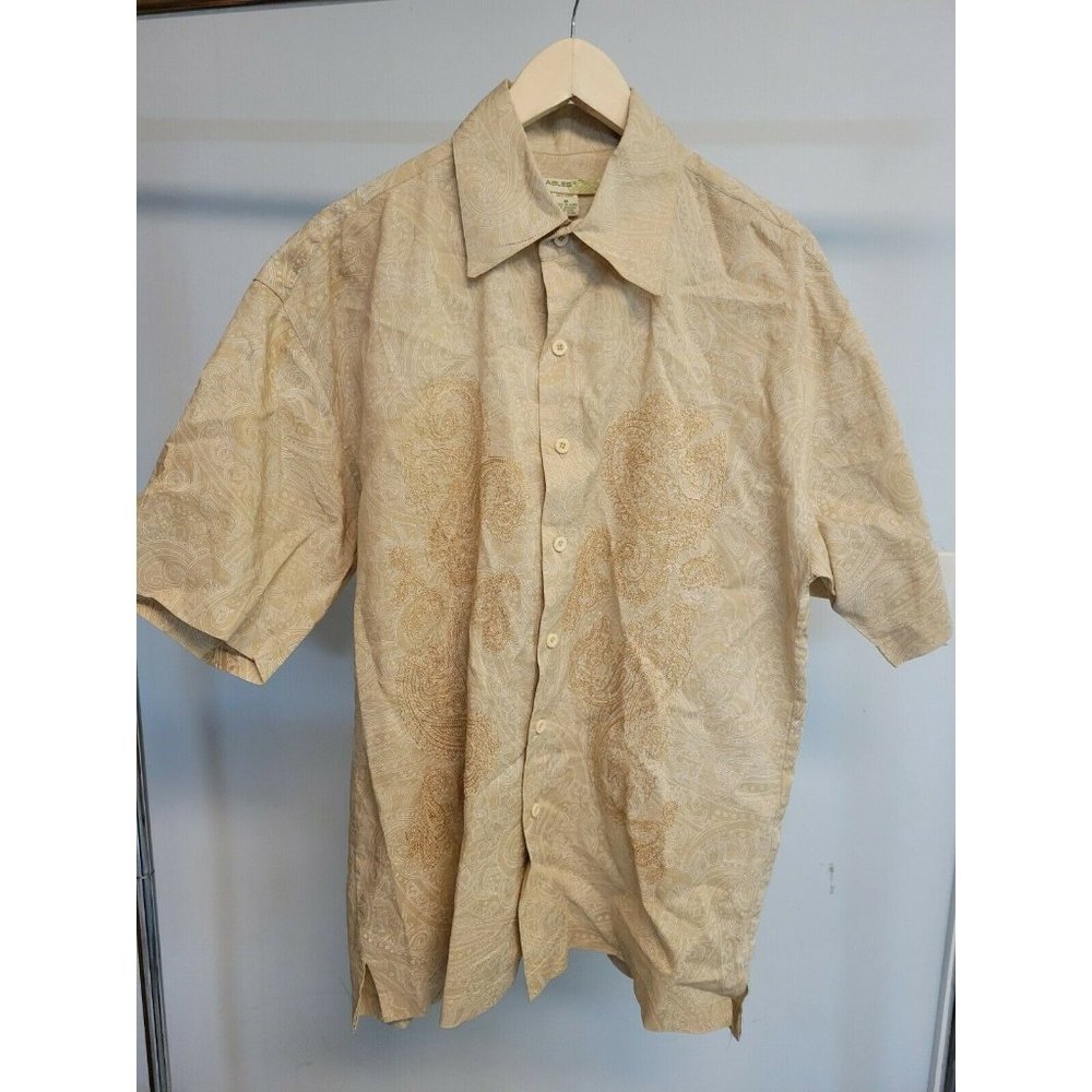 Syllables Men's Medium Short Sleeve Button Front Beige Floral Camp Shirt